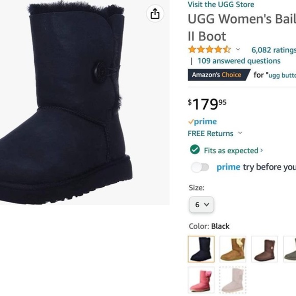 NEW 6 AUTHENTIC UGG Women's Bailey Button II Boot, Black, 6 - Picture 3 of 10